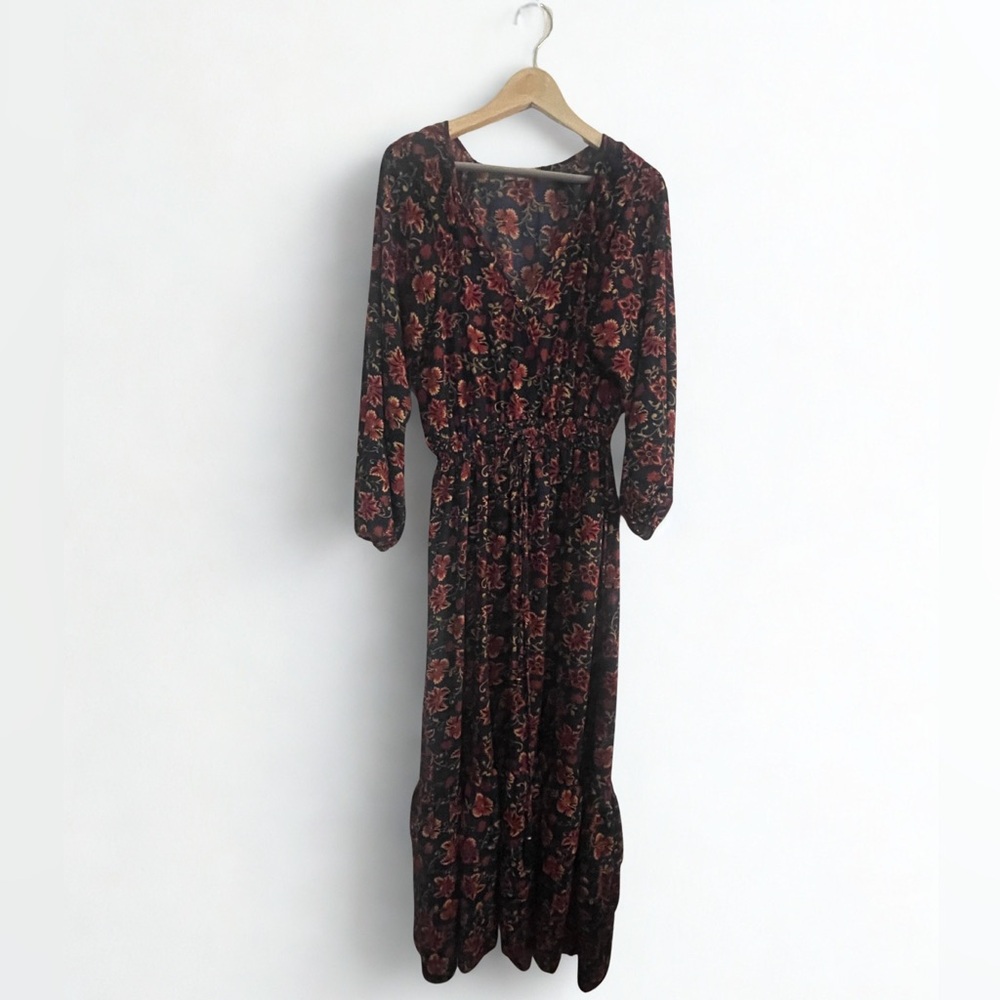 Boemo Navy and Red Floral Maxi Dress w/ Ruffle Hem – Women’s XL